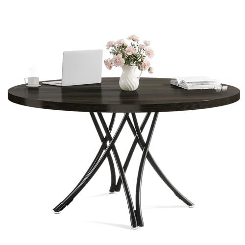 Tribesigns 47" Round Conference Table for 4-6, Modern Office Meeting Table with Metal Cross Legs for Office, Conference Room, Small Spaces (Black) Tribesigns