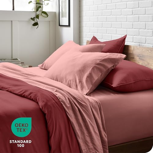 Bare Home Full Sheet Set - Luxury 1800 Ultra-Soft Stonewashed Microfiber - Double Brushed - Deep Pockets - Easy Fit - Breathable Bedding - Sheet Sets & Pillowcases (Full, Stonewashed Dusty Rose) Bare Home