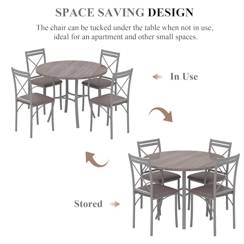 VECELO 5 Piece Dining Table Set for 4, Wood Grain Dinette with Chairs for Kitchen, Breakfast Nook, Small Space, Light Grey VECELO