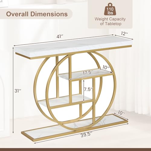 Giantex 41" Narrow Console Table, 4-Tier Modern Entryway Table with Storage Shelves, Behind Couch Sofa Tables w/Gold Metal Frame, Accent Entry Tables for Living Room, Hallway, Entrance Giantex