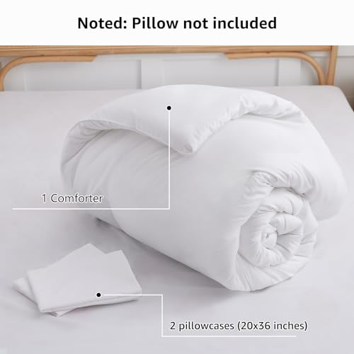 CozyLux White King Size Comforter Set, 3 Pieces Solid Breathable Quilted Style Bedding Sets, Luxury Fluffy Soft Bed Set with Down Alternative Comforter for All Season (1 Comforter & 2 Pillowcases) CozyLux