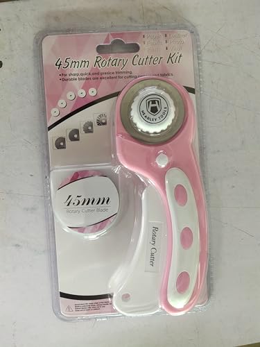45mm Rotary Cutter with 5pcs Extra Blades, Ergonomic Handle Rolling Cutter with Safety Lock for Fabric, Leather, Crafting, Sewing, Quilting, Fabric Rotary Cutter Perfect for Left & Right Hand(Pink) Headley Tools