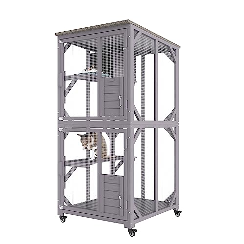 VEVOR 3-Tier Cat Playpen Catio with Wheels, Resting Box, Waterproof Roof, Windows & Doors, Removable Tray VEVOR
