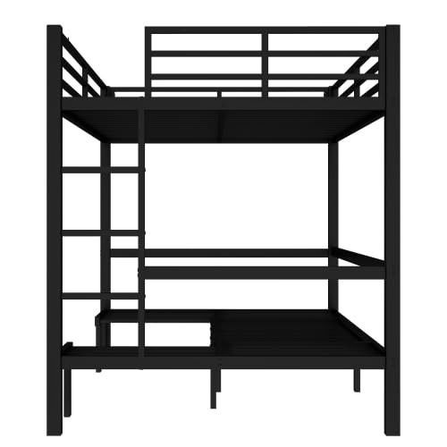 Harper & Bright Designs Queen Over Queen Pull-Out Metal Bunk Bed, Lower Bunk Can be Pulled Out in Three Sections, Top Bed Equipped with Safety Guardrails, Black Harper & Bright Designs