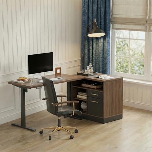 ModernMate Electric Standing Desk with 2-Drawer File Cabinet, Adjustable Height Executive Desk, Home Office Workstation with A Engineered Wood 1.18" Solid Desktop, Built-in Outlets, Black Walnut ModernMate