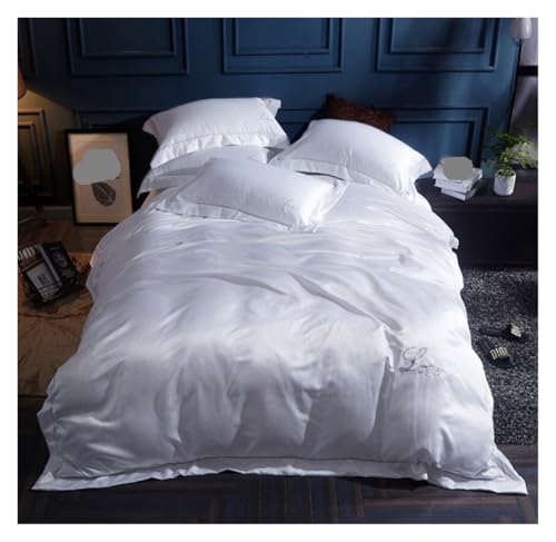 LHHAIUA Queen Comforter Set 4pcs Bedding Duvet Cover Sets Satin Silk Feel Bedding Set Single Double Bed Duvet Cover Solid Color Comforter Set King(White,200 * 230cm) LHHAIUA