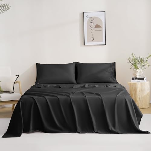 MCO Bedding Full Bed Sheets Set - Soft Bed Sheets - Cooling Breathable Bedding Set with 16" Deep Pocket (4 Pieces, Full, Black) MCO