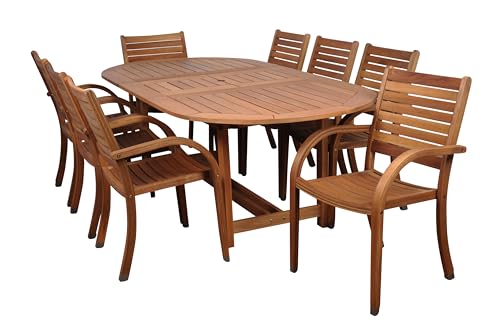 Amazonia Arizona 9 Piece Oval Outdoor Dining Set | Eucalyptus Wood | Durable and Ideal for Patio and Backyard Amazonia