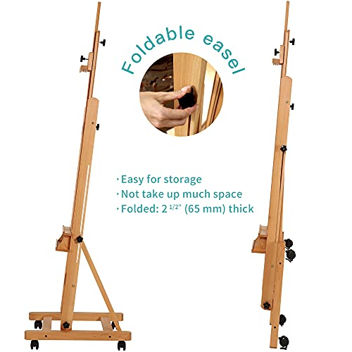 VISWIN Premium H Frame Easel 75" to 146"H, Hold Canvas to 93", Solid Beech Wood Large Artist Easel for Painting Canvas, Studio Floor Easel Stand with Storage Tray, Wheel, Wooden Art Easel for Adult-N VISWIN