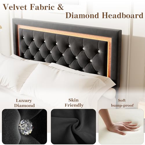 Garvee Floating Bed Frame Queen Size with Smart Led Lights, Upholstered Platform Bed with Diamond Headboard, Solid Wood Slats Support, No Box Spring Needed, Noise-Free, Easy Assembly, Black Garvee
