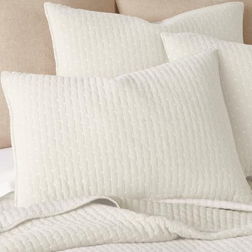 Levtex Home Cross Stitch Reversible Full/Queen Quilt Set (88x92in) with 2 Pillow Shams (26x20in) - Stitch Texture - Cream - Cotton Full/Queen Size Quilt Bedding Set - Lightweight, Soft, Pre-Washed Levtex Home