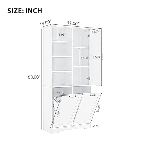 Merax Cabinet with Tilt-Out Laundry Hamper Basket, Tall Bathroom Storage Organizer Linen with Open Shelf for Home, Freestanding, Black Merax