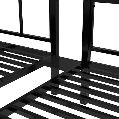 Bellemave Metal Twin Over Twin Over Twin Bunk Beds for 3 Kids, Heavy Duty Triple Bunk Bed Frame with Built-in Desk,3 Bed Bunk Beds,Twin Size Triple Bed,Detachable,Black Bellemave