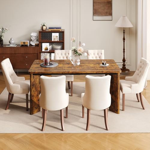 MALOL 5-Piece Rectangular Dining Table Set for 4, 63" Industrial Kitchen Table with 4 Tufted Parsons Dinner Chairs for Dining Room, Kitchen, Living Room, Brown+Beige MALOL