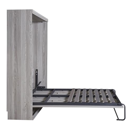LUMISOL Full Size Murphy Bed Frame, Solid Wood Foldable Wall Bed Full Farmhouse Murphy Bed with Metal Frame, can be Folded into a Cabinet, Gray