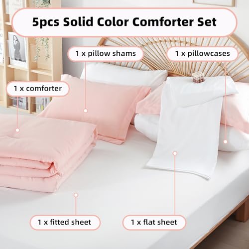 weigelia Twin Comforter Set 5 Pieces Pink Comforter Set Soft Blush Pink Bed Set Twin Bedding Set for Girls with Comforters, Flat & Fitted Sheets, Pillowcases & Shams weigelia