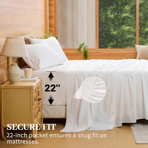 Bedlifes Deep Pocket Sheets 18-24 Inch, King Size Egyptian Cotton 1000 Thread Count, 4-Piece - Fits Extra Thick Mattresses, Cooling & Breathable (White) Bedlifes