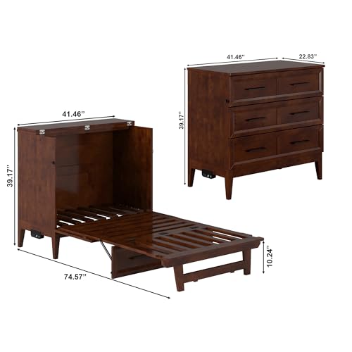 AFI, Santa Fe Twin Murphy Bed Chest with 6" Mattress & Built-in USB Charger, Walnut AFI