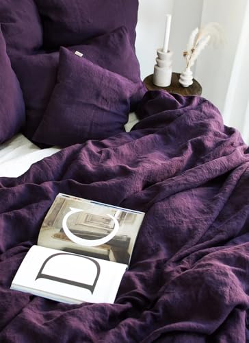 Gaytri Handicraft Linen Duvet Cover in Plum. King Queen Twin Full Double Single Size Dark Purple Linen Bedding Cover Set (Twin 68x90'') Generic