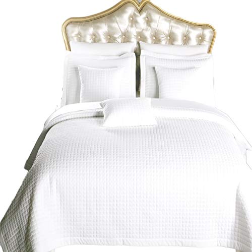 Royal Hotel Bedding Checkered Style Soft and Plush Coverlet, 3PC Set Stitched Filled Bedspread, Extra Soft Bed Cover, Checkered Pattern Quilted Bed Quilt, White, Queen Royal Hotel Bedding