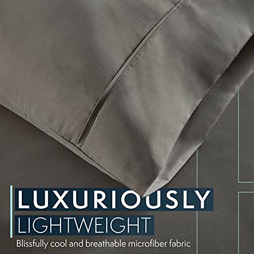HC COLLECTION Bed Sheets Set King with 2 Pillowcases, Hotel Luxury Platinum 1800 Series Brushed Microfiber Sheet w/Deep Pocket, Ultra Soft Lightweight 4 Pcs Linen Bedding for Hot Sleepers, Gray HC COLLECTION