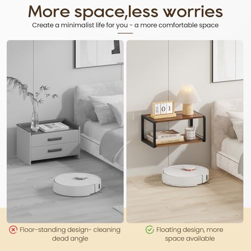 NANAGIFTREE Floating Nightstand Set of 2, Wood Bedside Shelf Wall Mounted Nightstand with Heavy-Duty Frame, Floating Bedside Table for Bedroom, Bathroom, Kitchen, (Vintage Brown, 2 Pack) NANAGIFTREE