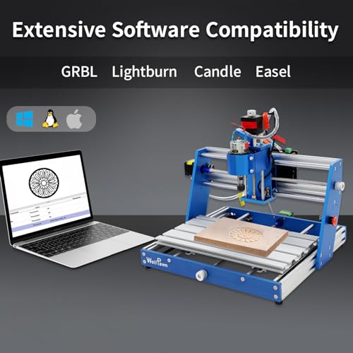 WolfPawn CNC Router Machine 3018 Blue All-Metal for Beginner with Emergency-Stop 3 Axis GRBL Control Engraving Machine Milling Carving for Wood Acrylic MDF PVC Plastic, 300X180X60mm (775Motor) WolfPawn