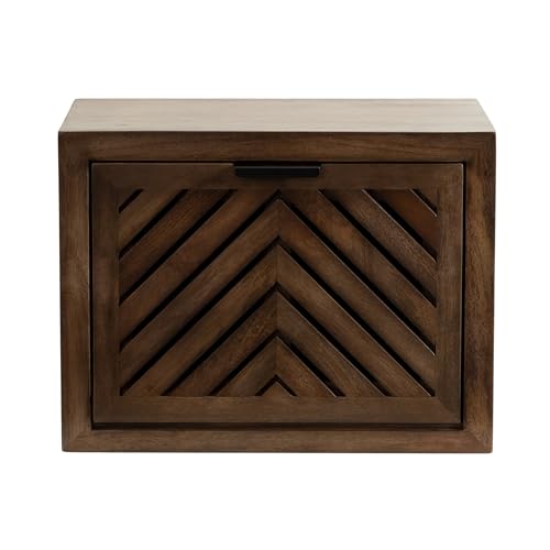 Kate and Laurel Mezzeta Modern Floating Shelf Side Table with Storage Cubby; 16 x 10 x 12; Natural Wood; Decorative Slatted Wood Floating Nightstand with Pull Down Door for Use as Bathroom Storage Kate and Laurel