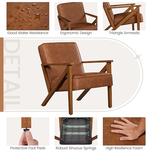Yaheetech Accent Chair, Armchair with Strong Wood Frame, PU Leather Modern Retro Lounge Chair for Living Room/Lounge/Office/Reception Area, 2 Pieces, Light Brown Yaheetech