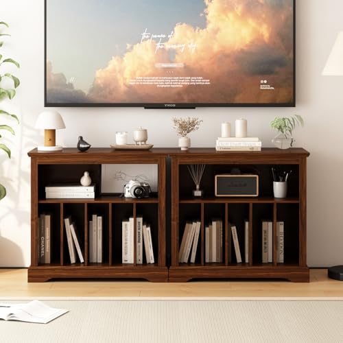 RowyPoey Large Farmhouse Record Player Stand, Turntable Stand with Vinyl Storage, Wood Record Holder Storage Cabinet Dispaly Shelf for Living Room, Bedroom, Office, Brown RowyPoey