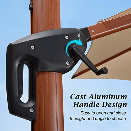 PURPLE LEAF 10' X 13' Double Top Deluxe Wood Pattern Rectangle Patio Umbrella Offset Hanging Umbrella Outdoor Market Umbrella Garden Umbrella, Navy Blue PURPLE LEAF