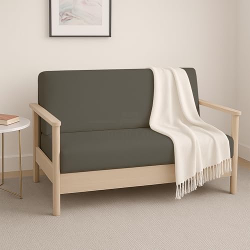 Full Size Foldable Armless Futon Covers - Microfiber Futon Slipcovers Furniture Protector Without Armrests - Zippered Couch Cover Sofa Bed Protector, Sleeper Sofa Cover, Machine Washable, Dark Grey Yarns of Cotton