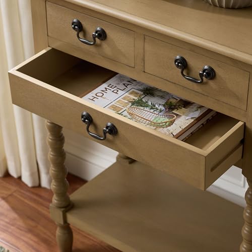 SAFAVIEH Home Collection – Athena Desert Brown 3-Drawer Console Table, Traditional Spindle-Leg Entryway & Living Room Accent (CNS5703F) SAFAVIEH