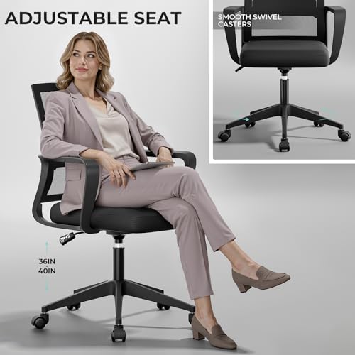 SUKIDA Desk Chair Mesh Office Chair with Upholstery Executive Office Chair with Armrests, Mid-Back Task Chair Height-Adjustable Computer Chair, Black SUKIDA