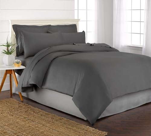 Queen Duvet Cover by Pure Bamboo, 3 Piece Set, Genuine 100% Organic Viscose Derived from Bamboo, Luxuriously Soft and Cooling, 2 Pillowcases (Queen, Charcoal) Pure Bamboo