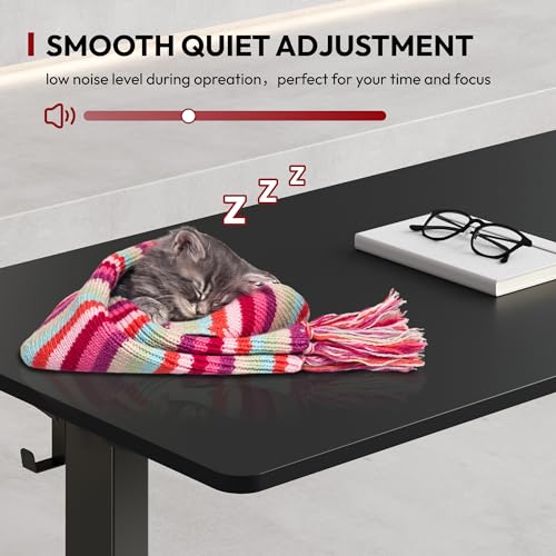 SANODESK Electric Standing Desk 55 x 28 Inches Whole-Piece Desktop Height Adjustable Stand Up Desk w/6-Button Controller Ergonomic Computer Desk for Home Office, Black Frame + Black Tabletop SANODESK