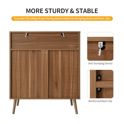 mixtavie Rattan Dresser with 5 Drawers, 5 Drawers Dresser for Bedroom, Dressers & 5 Chests of Drawers with Metal Handles, Modern Storage Organizer Dresser for Hallway (Walnut, Set of 1) mixtavie