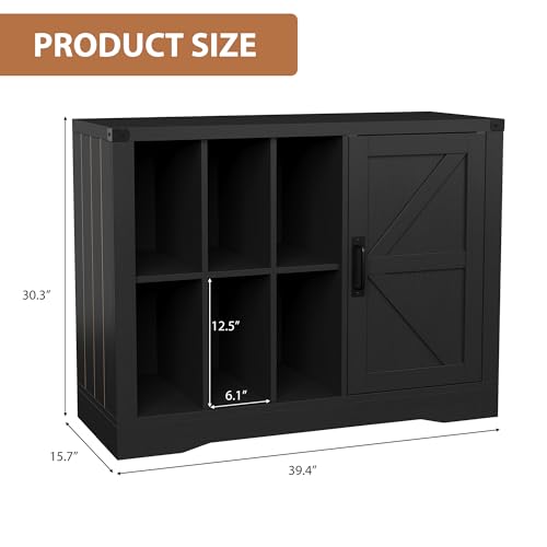 GarveeHome Farmhouse Record Player Stand with Barn Doors, 39.4" Turntable Table with Display Shelves, Wooden Media Console & LP Record Holder for Living Room, Black GarveeHome