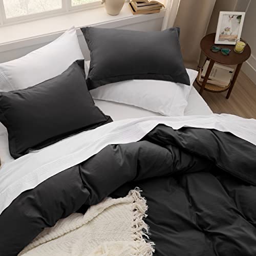 Bedsure Black Duvet Cover Full Size - 3 Pieces Prewashed Extra Soft Cotton-Like Polyester Bedding Set, Includes 1 Duvet Cover 80x90 Inches with Zipper Closure & 2 Pillow Shams, Comforter Not Included Bedsure