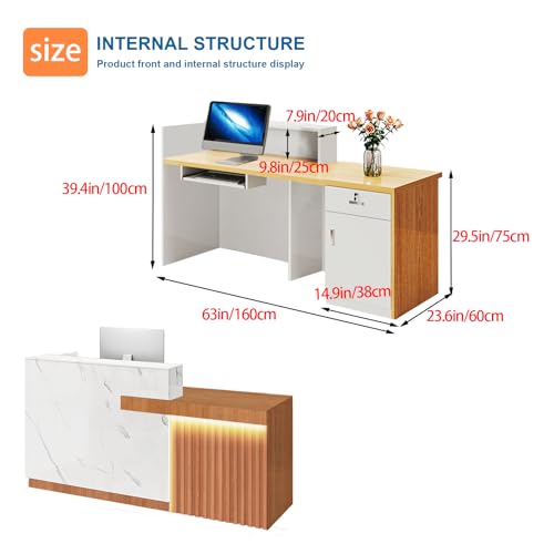 ZGXYTSX Modern Reception Desk with Counter, L-Shaped Front Desk & Receptionist Desk for Beauty Salon, Barber Shop, Training Center, Multi-Purpose Checkout Counter with Storage (C,Left 63in) ZGXYTSX