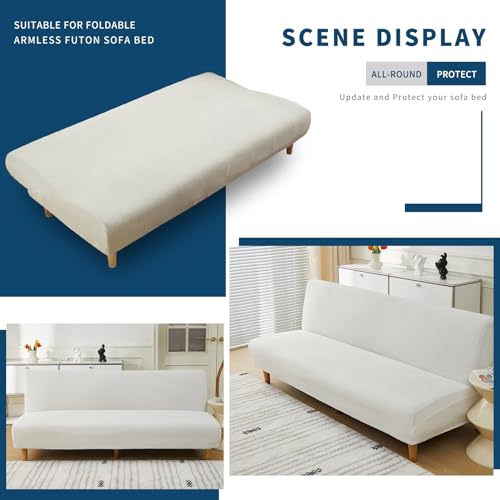 Armless Sofa Bed Slipcover Couch Cover Without Armrests Stretch Folding Futon Cover Elastic Removable (Color : White, Size : L(160-190cm)) Generic