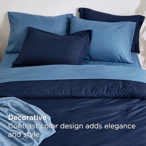 Bedsure Full Comforter Set Navy Blue, 8 Pieces Prewashed Full Size Bed in a Bag with Soft Fleece Bed Blanket, Down Alternative Bedding Set for All Seasons, Sheets, Pillowcases & Shams Bedsure