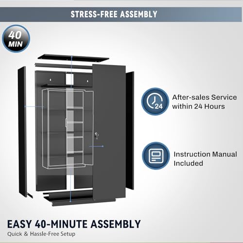 HOMOFFICE Metal Garage Storage Cabinet with Lock, 72" Tall Steel Storage Locker with 4 Adjustable Shelves, Heavy Duty Metal Cabinet for Garage, Office, Home, Black HOMOFFICE