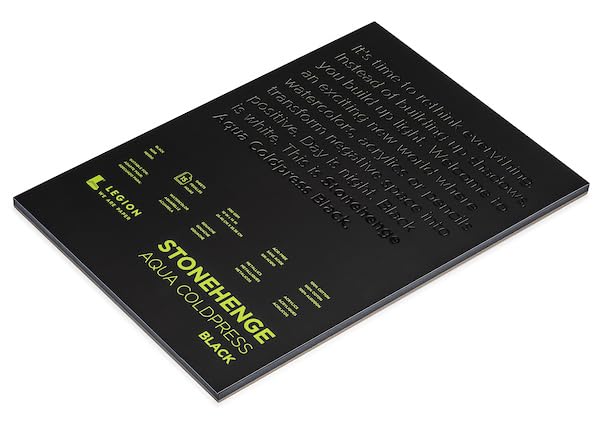 Stonehenge Aqua Black Medium Weight Pad, 140lb, Coldpress, 10 x 14 Inches, 15 Sheets for Wet and Dry Media LEGION