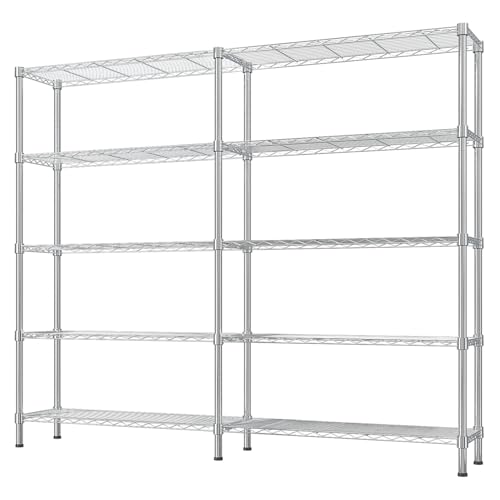 L Shaped Adjustable Storage Shelves, 57.87x13.78x70.87in Adjustable 5 Tier Wire Shelving Unit, Heavy Duty Garage Corner Shelf, Metal Standing Shelf Units, Pantry Shelf for Corner Laundry Closet SESAISHEIR
