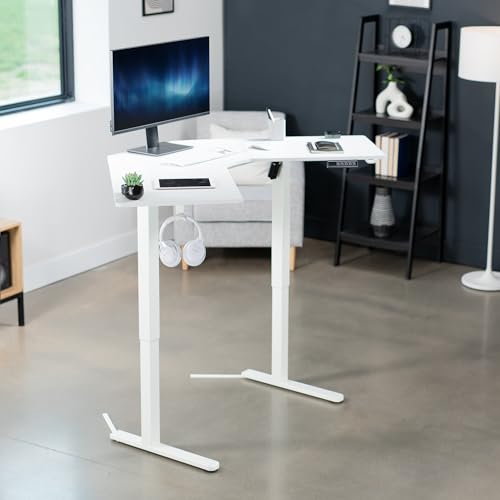 VIVO Electric Corner L-Shaped 47 x 47 in Standing Desk, Memory Height Adjustment, White Top White Frame, DESK-E1L94W VIVO