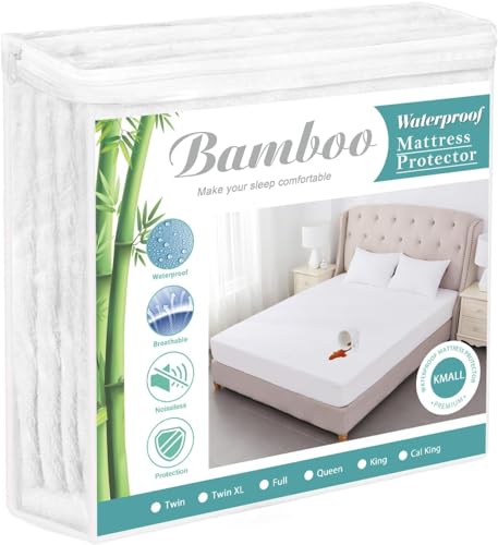 Kmall King Size Cooling Waterproof Mattress Protector Pad Cover, Breathable Fitted Sheet Style Deep Pocket-Noiseless,Vinyl,PVC Free,Waterproof Bed Matress Cover Washable for Home, Bedroom, Hotel Kmall
