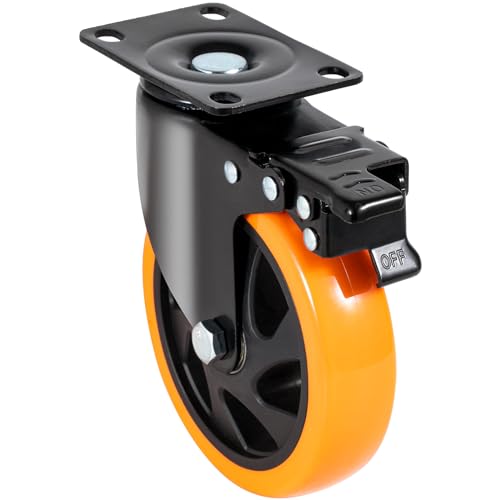 VEVOR Caster Wheels, 5-inch Swivel Plate Casters, Set of 4, with Security A/B Locking No Noise PVC Wheels, Heavy Duty 1800 lbs Load Capacity, Non-Marking Wheels for Cart Furniture Workbench VEVOR