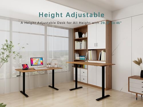 Whole Piece Manual Standing Desk Adjustable Height with Lockable Casters- Hand Crank Stand up Desk with Wheels, Mobile Sit to Stand Workstation with Handle iWkstation