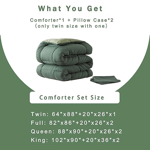 DOWNCOOL Twin Comforter Set -All Season Bedding Comforters Sets with 1 Pillow Case -2 Pieces Bed Set Down Alternative Comforter Set -Double Green Twin Bedding Sets(64"x88") DOWNCOOL